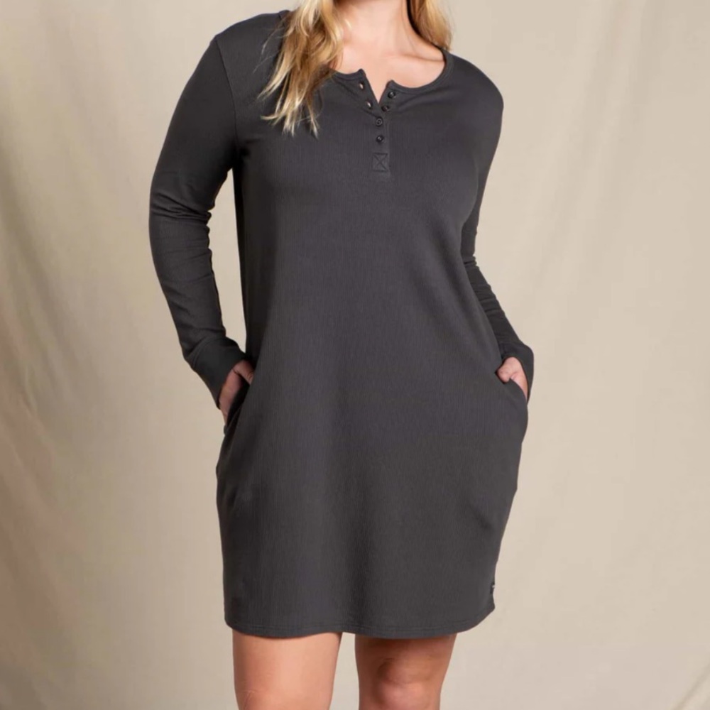 472. Toad&Co Ponderosa Long Sleeve Dress in soot grey size large